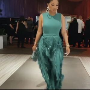 NWT...... MinaMonroe Emarld Green wide leg fringe